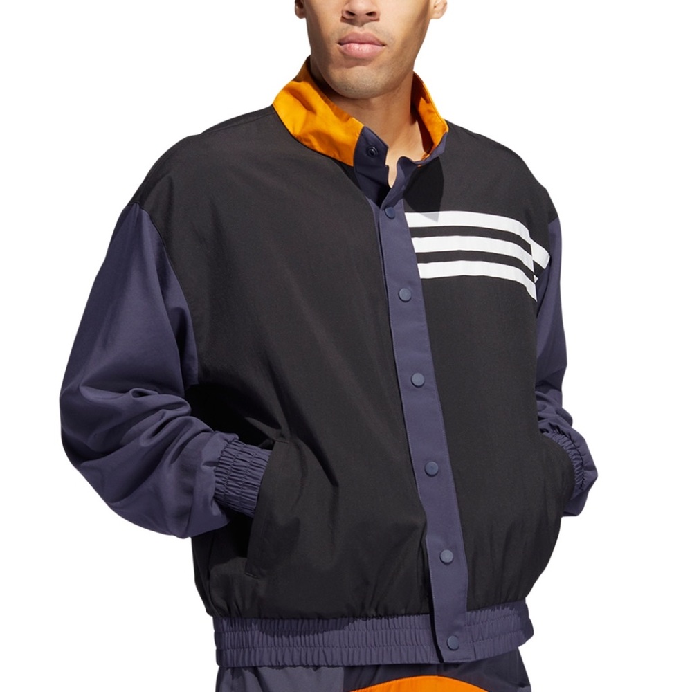 Adidas Basketball Allover Print Snap Jacket. Windbreaker with pockets. Men’s M
